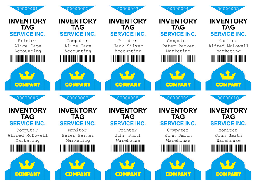 PDF with asset tags generated in Ticket Wizard