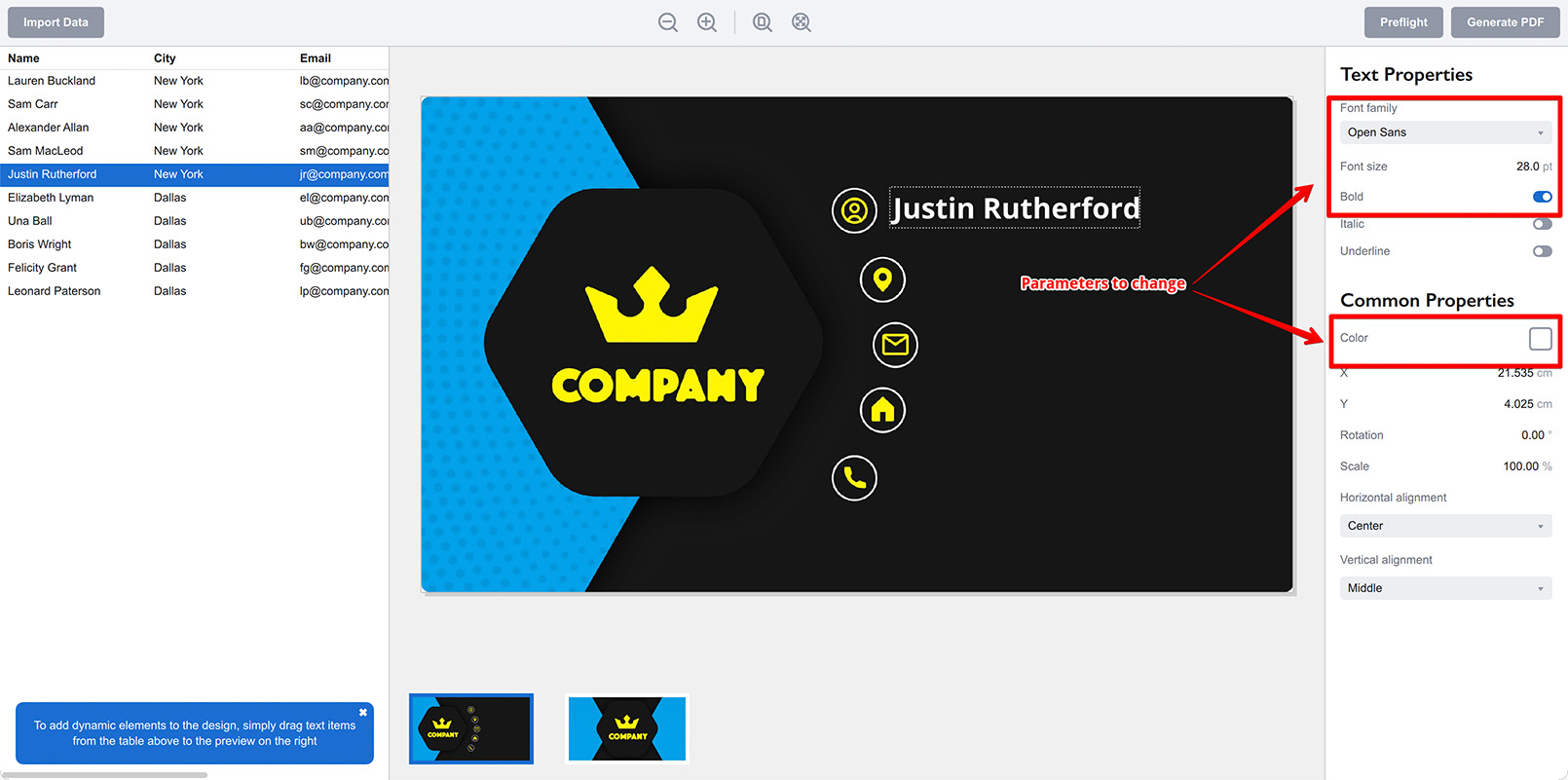 Changing text element properties to match the design