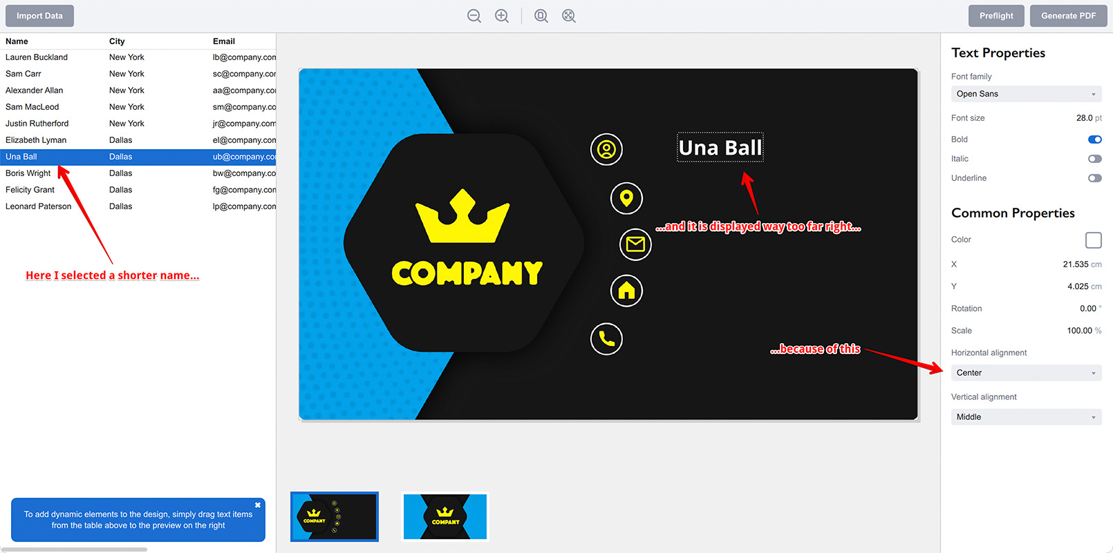 Alignment issue with the dynamic text element