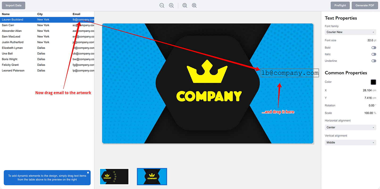 Adding email field to the back side of the business card template