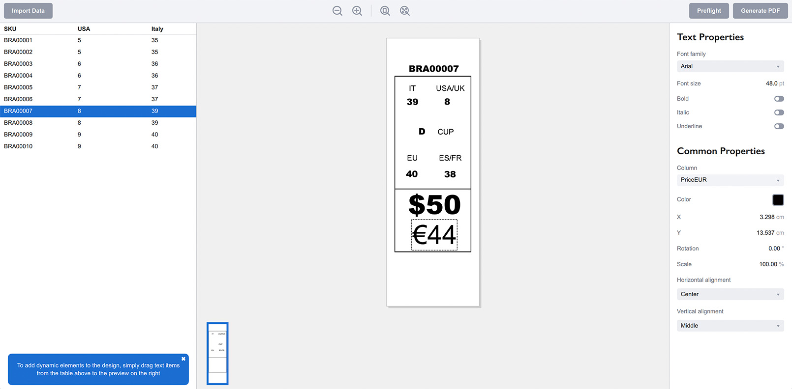 All the text elements are now assigned to their columns