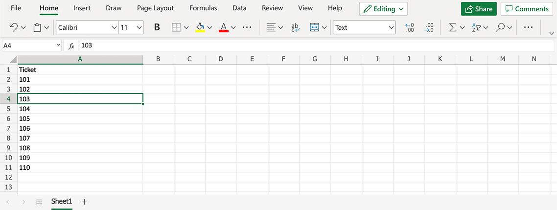 Data to use for raffle tickets in Excel