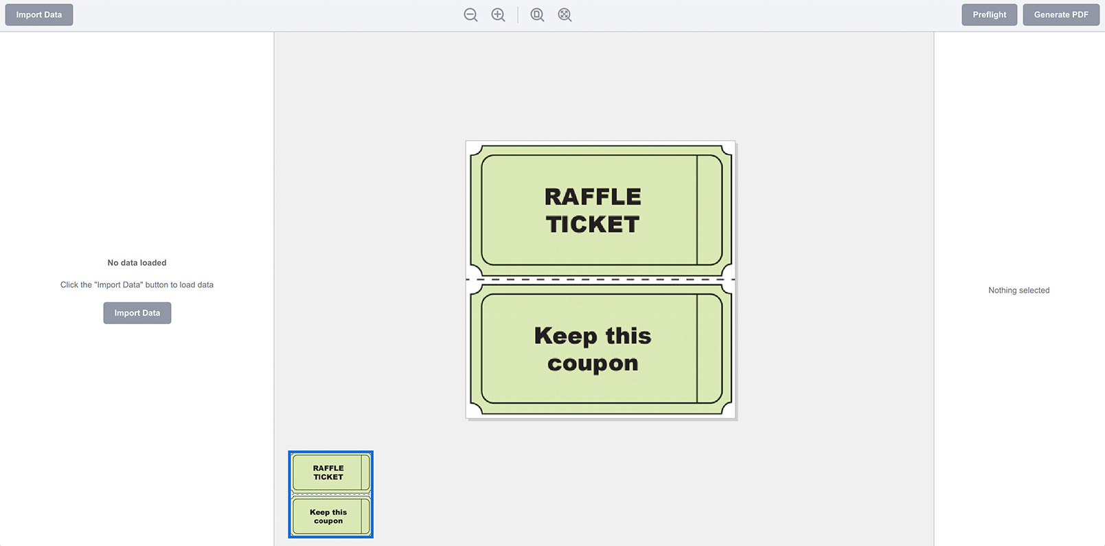 Raffle ticket artwork template loaded to Ticket Wizard