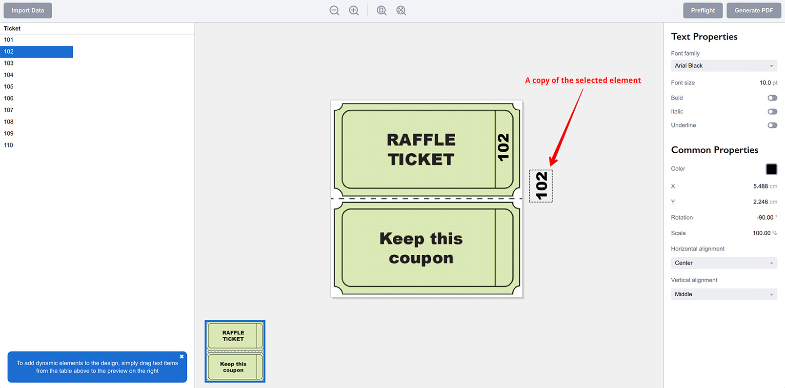 A copy of the currently selected element is added to the project